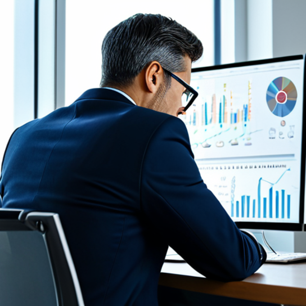 A focused professional, fully clothed in a modern business suit, is depicted sitting at a sleek, minimalist desk in a bright, contemporary office. The individual is intently studying a holographic display projecting intricate data visualizations and strategic flowcharts, suggesting deep analysis and planning. The scene emphasizes precision, calm determination, and intellectual pursuit in a professional setting. The image is safe for work, appropriate content, with perfect anatomy, correct proportions, natural pose, well-formed hands, proper finger count, natural body proportions, and professional dress, ensuring a high-quality, professional depiction.