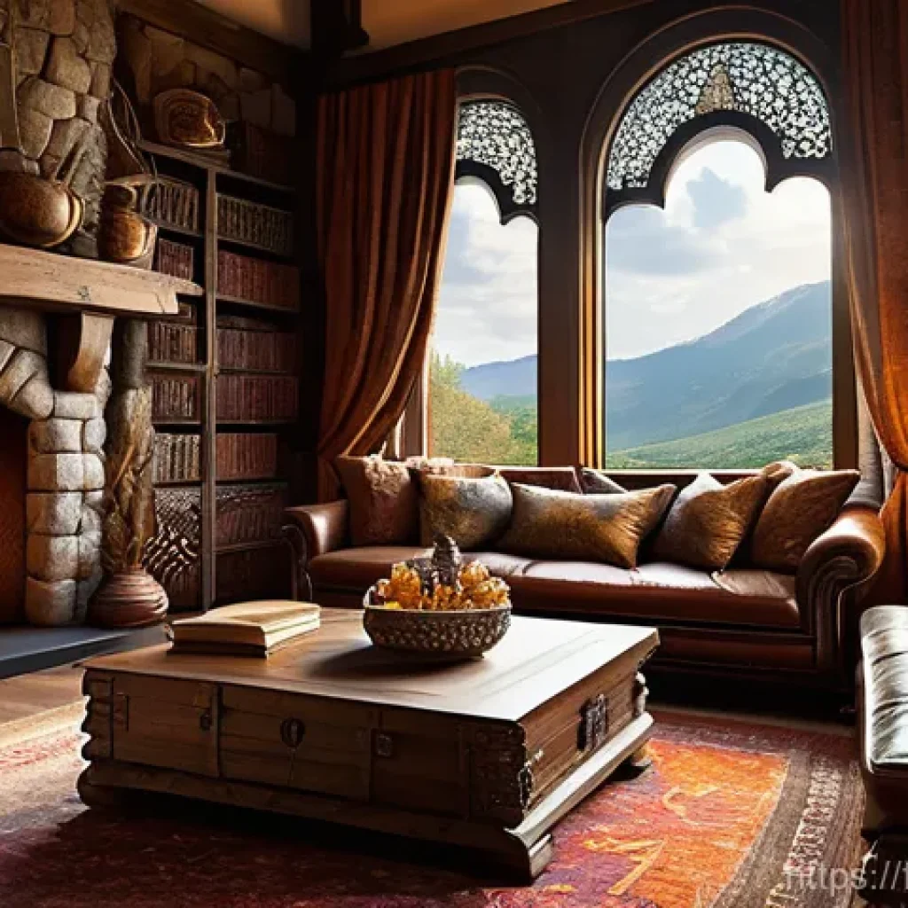 아키에이지 하우징 특별 아이템 - **A cozy and inviting fantasy living room, showcasing a harmonious blend of rustic charm and subtle ...