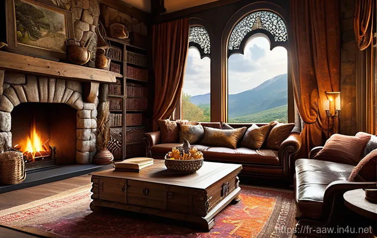 아키에이지 하우징 특별 아이템 - **A cozy and inviting fantasy living room, showcasing a harmonious blend of rustic charm and subtle ...