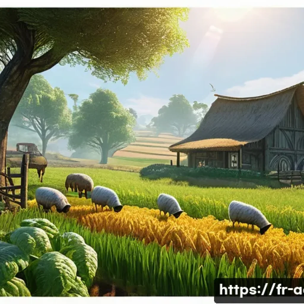 아키에이지 농업 전문 노하우 - **ArcheAge Farmstead Morning**
    A vibrant, wide-angle illustration of a tranquil ArcheAge private...