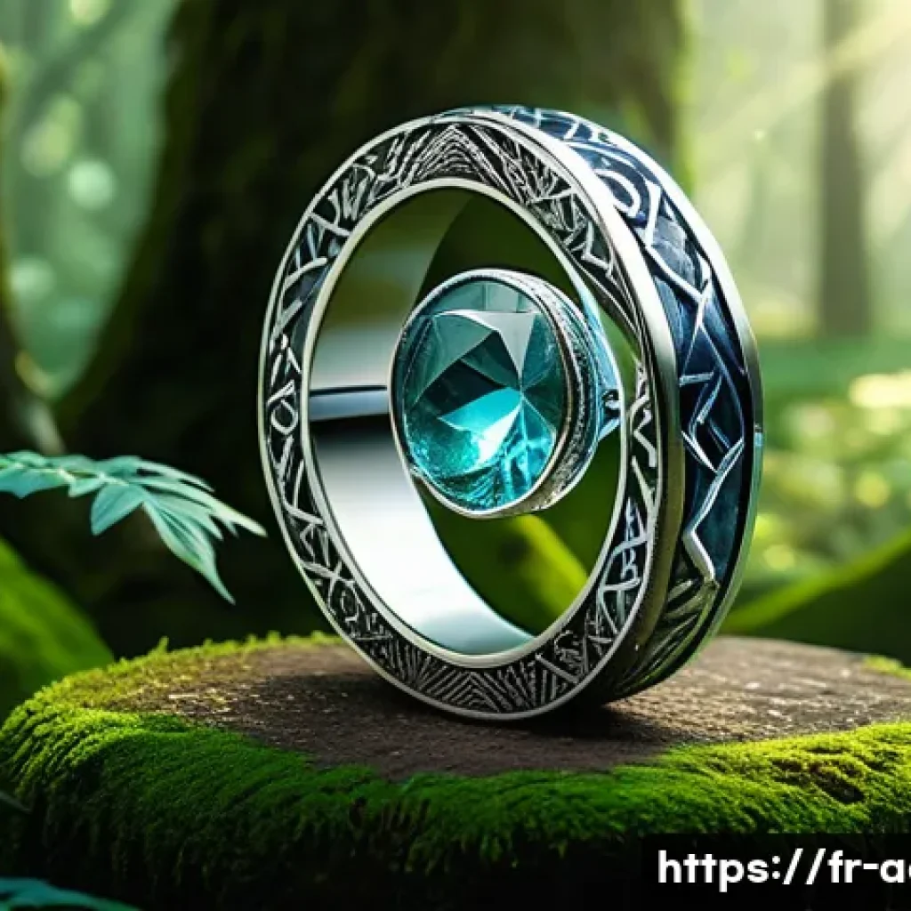 아키에이지 희귀 아이템 효율 - A detailed fantasy scene featuring a rare magical ring resting on an ancient stone pedestal in a mys...