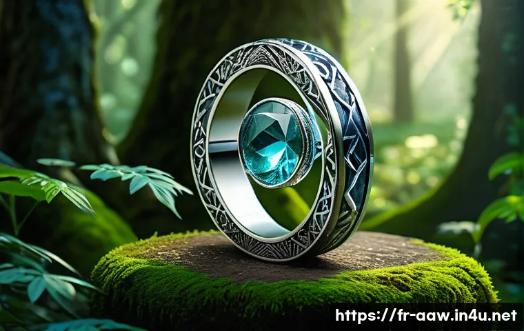 아키에이지 희귀 아이템 효율 - A detailed fantasy scene featuring a rare magical ring resting on an ancient stone pedestal in a mys...