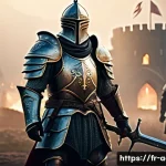 아키에이지 상위 직업 선택법 - A heroic tank warrior clad in heavy, ornate armor with intricate engravings, standing defiantly at t...