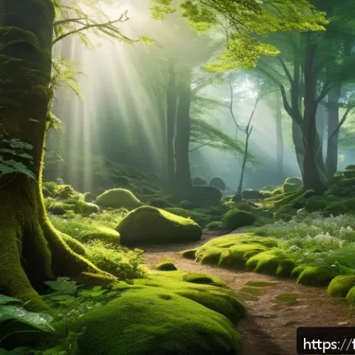 아키에이지 희귀 몬스터 스폰 위치 - A mystical dense forest scene at dawn, featuring a secluded clearing surrounded by towering ancient ...