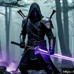 아키에이지 희귀 직업 공략 - A dynamic fantasy battle scene featuring a rare class &ldquo;Shadow Assassin&rdquo; in sleek dark leather armor ...