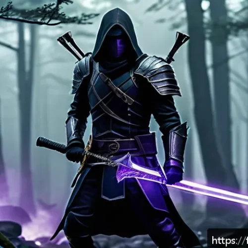 아키에이지 희귀 직업 공략 - A dynamic fantasy battle scene featuring a rare class &ldquo;Shadow Assassin&rdquo; in sleek dark leather armor ...