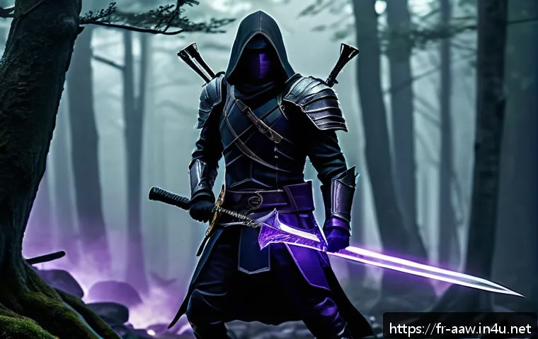 아키에이지 희귀 직업 공략 - A dynamic fantasy battle scene featuring a rare class &ldquo;Shadow Assassin&rdquo; in sleek dark leather armor ...