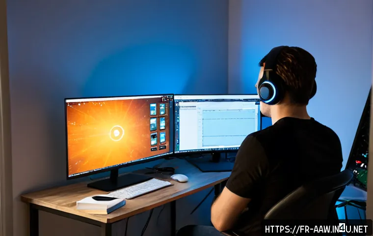 아키에이지 상위 콘텐츠 분석법 - Photorealistic French gaming enthusiast in a modern Paris apartment, carefully analyzing high-level ...